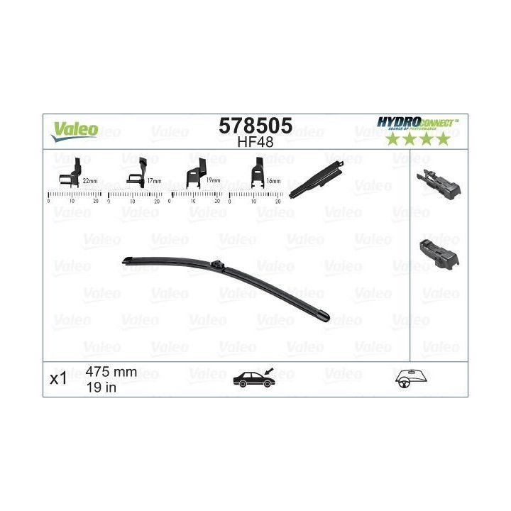 Ön Muz Tipi Silecek Süpürgesi 480 MM Hydroconnect Çoklu Bağlantı - VALEO 578505