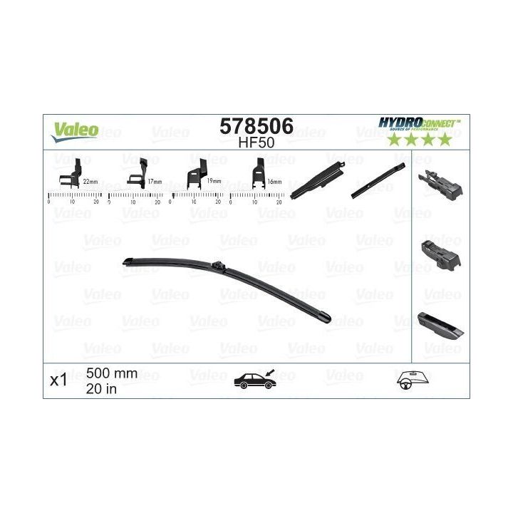 Ön Muz Tipi Silecek Süpürgesi 500 MM Hydroconnect Çoklu Bağlantı - VALEO 578506
