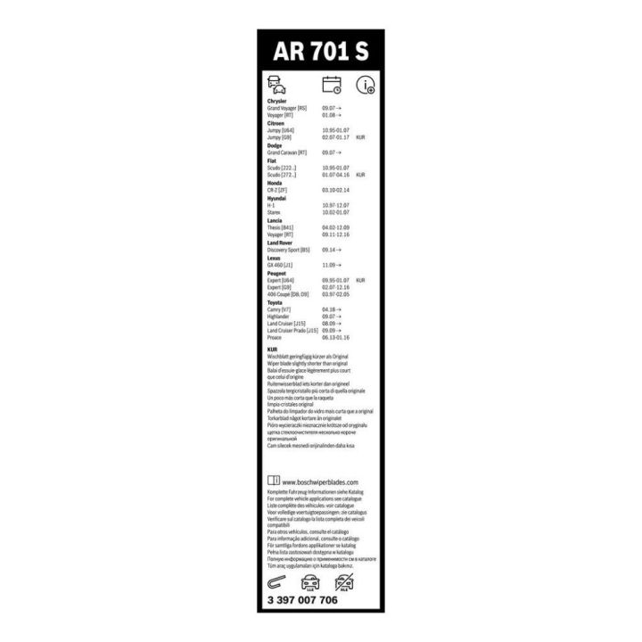 Bosch Aerotwin Silecek Seti 650-500 MM Peugeot 806 Fiat Scudo (1994-2006) - BOSCH 3397007706
