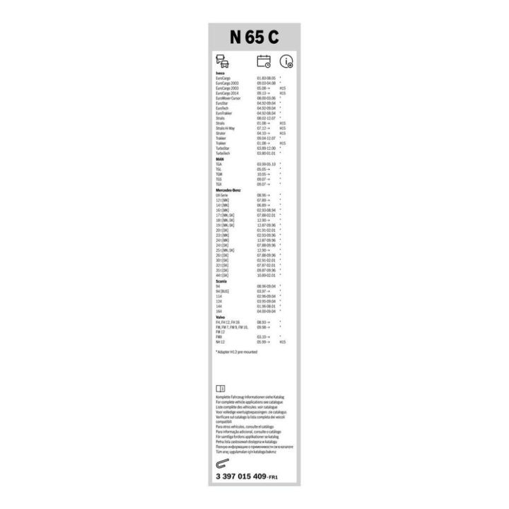Iveco MAN Mercedes Scania Volvo Ön Silecek Süpürgesi Eco 650 mm (1987-) - BOSCH 3397015409