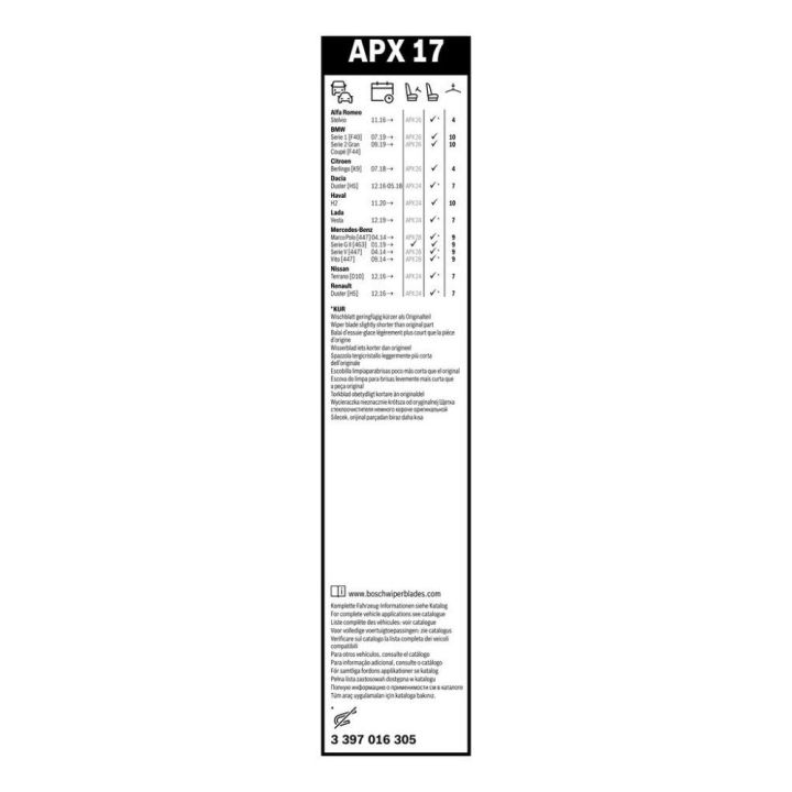 Peugeot Partner Citroen Berlingo Tekli Silecek Aerotwin 425 mm (2020-) - BOSCH 3397016305
