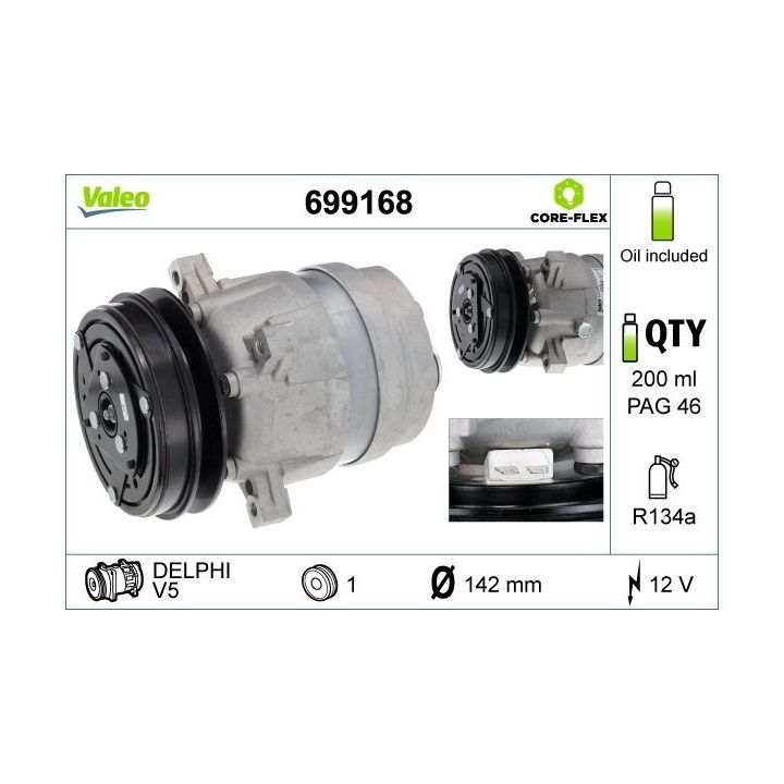 VALEO 699168 Klima Kompresörü - Fiat Tempra (159) / Tipo (160) 1.4 1.6 (1994-1996) / Ducato 2.5 2.8 (1994-2002)