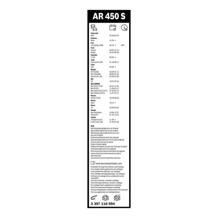 Aerotwin Silecek Seti Corsa Nexia Cooper İçin 450/450MM (1993-) - AR450S BOSCH 3397118994