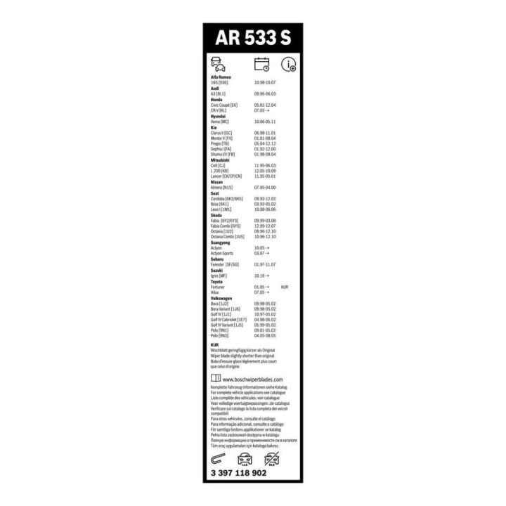 Aerotwin Silecek Seti VW Golf Polo Fabia Octavia Leon İçin 530/475MM - BOSCH 3397118902