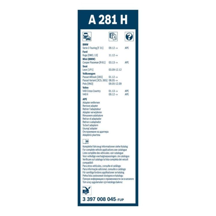 Aerotwin Arka Silecek Süpürgesi Seti 280 MM VW Passat Seat Leon (2005-) Uyumlu - BOSCH 3397008045