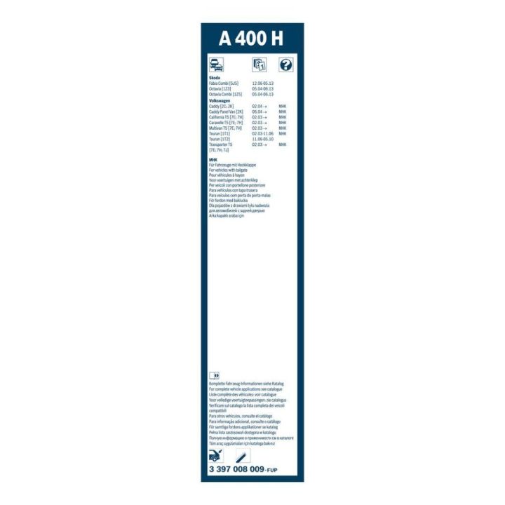 Flatblade Arka Silecek Süpürgesi 400 MM VW Transporter T5 Caddy Touran Skoda Fabia Octavia (2003-) Uyumlu - BOSCH 3397008009
