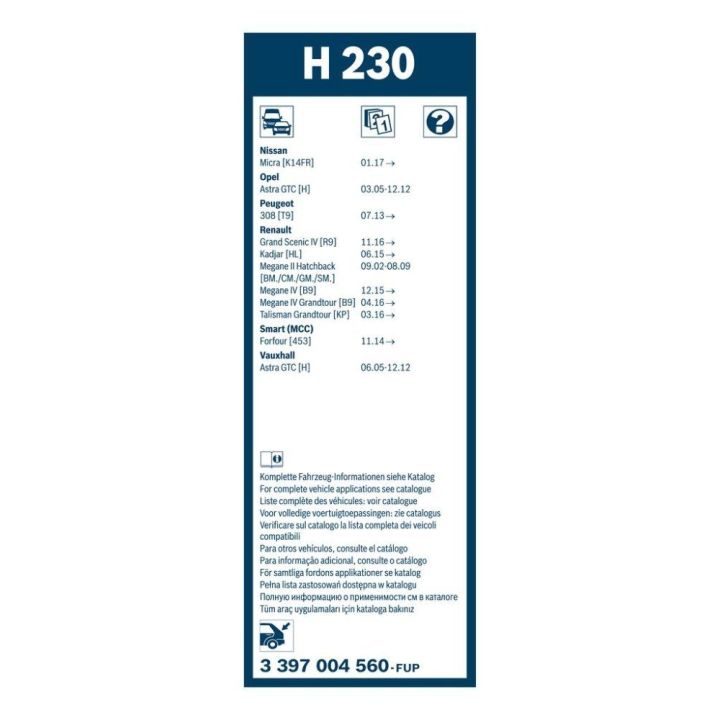Arka Cam Silecek Süpürgesi Plastik Twin 230mm Megane II Astra H P308 İçin (2002-) - BOSCH 3397004560