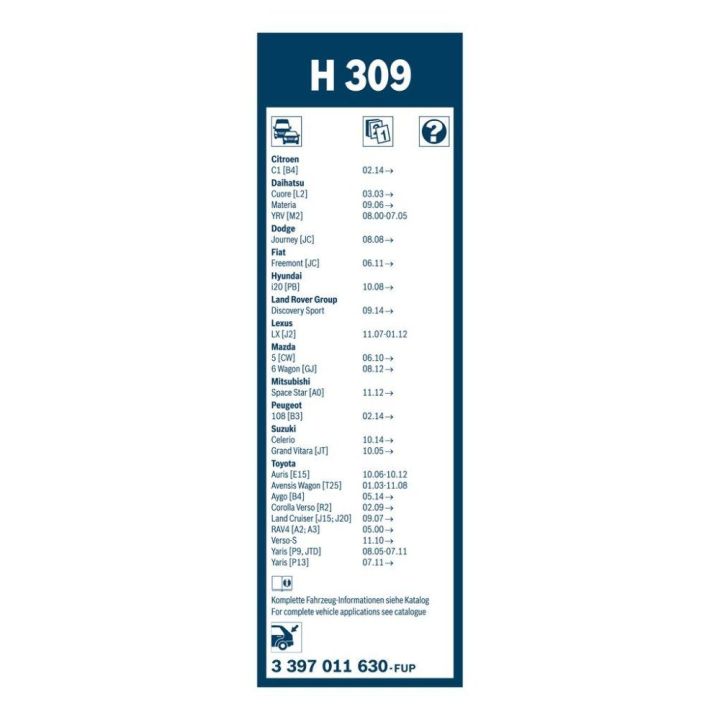 Arka Silecek Süpürgesi Plastik (300 MM) Toyota C1 Peugeot 108 Freemont Grand Vitara i20 İçin (2005-) - Bosch 3397011630