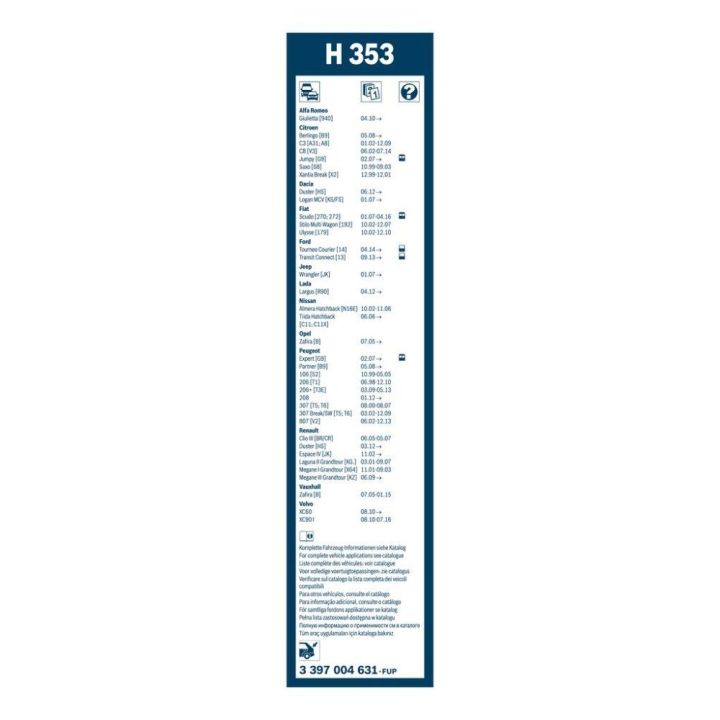Arka Silecek Süpürgesi 350 Mm P206 P207 P307 Partner Berlingo Clio Duster Megane İçin (1998-) - Bosch 3397004631