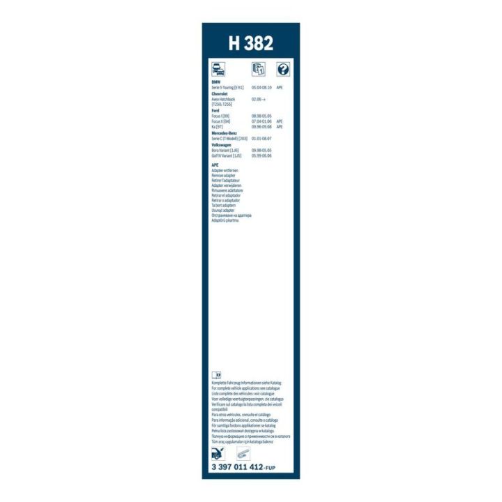 ARKA CAM SİLECEĞİ - TWİN - [380 MM] H382 FOCUS 1.6İ 199808 - 200505; FİESTA 1.25İ 200212 - 200809; FİESTA 1.4 TDCİ 200111 - 2008