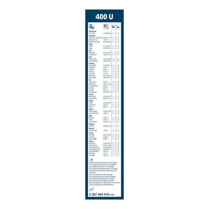 Twin Tekli Silecek 400 MM Fiat Panda Seat Marbella İçin (1987-2003) - BOSCH 3397004579