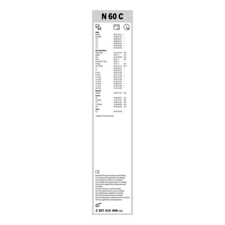 Classic Wiper Eco Silecek Süpürgesi 600mm Tekli MB Atego Axor Vario Unimog DAF Scania Iveco Renault İçin (1980-) - BOSCH 3397015