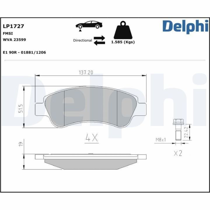 Ön Fren Balatası PSA Grubu Berlingo C2 C3 C4 Peugeot 208 301 Opel Crossland - Delphi LP1727