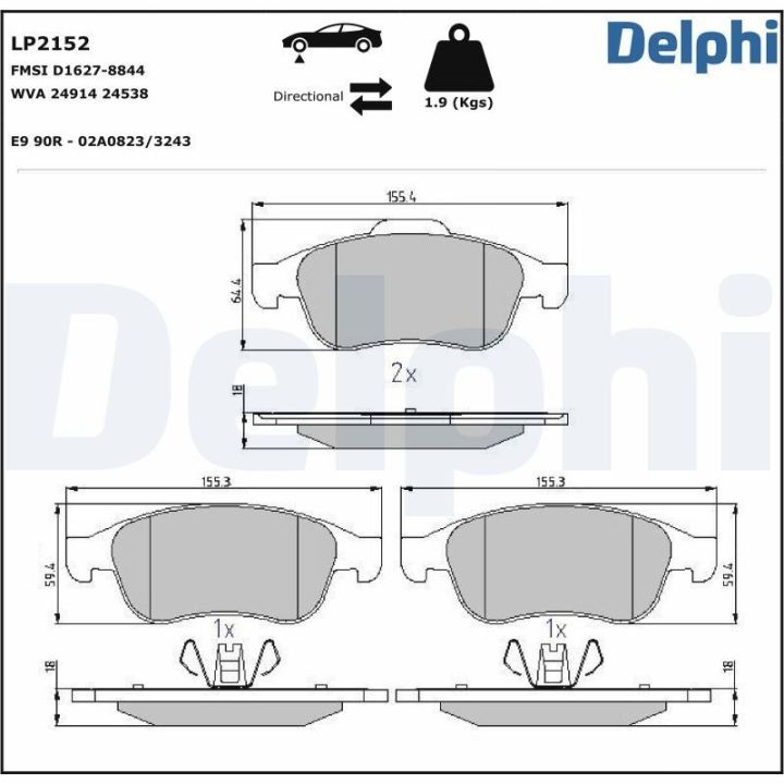 Ön Fren Balatası 155mm Renault Fluence Megane III Captur Ve Dacia Duster (2010-) - Delphi LP2152