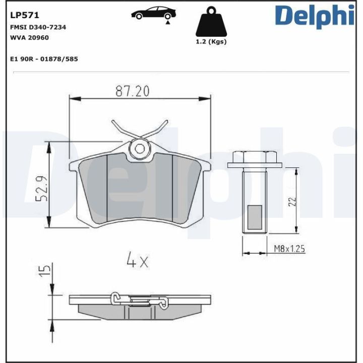 Arka Fren Balatası 87mm Passat 307 Megane II Partner Tepe - Delphi LP571