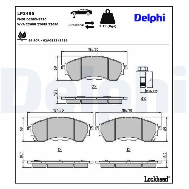 Ön Fren Balatası Ford Ranger İçin (2019-) - DELPHİ LP3495