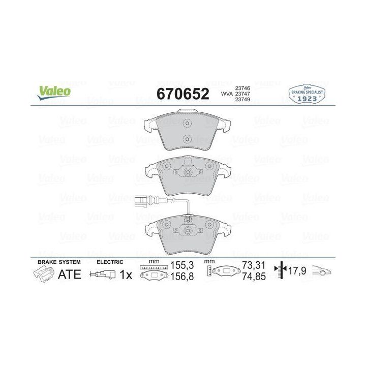 Ön Fişli Disk Balatası 17 Jant VW Transporter T5 İçin (2003-) - VALEO 670652