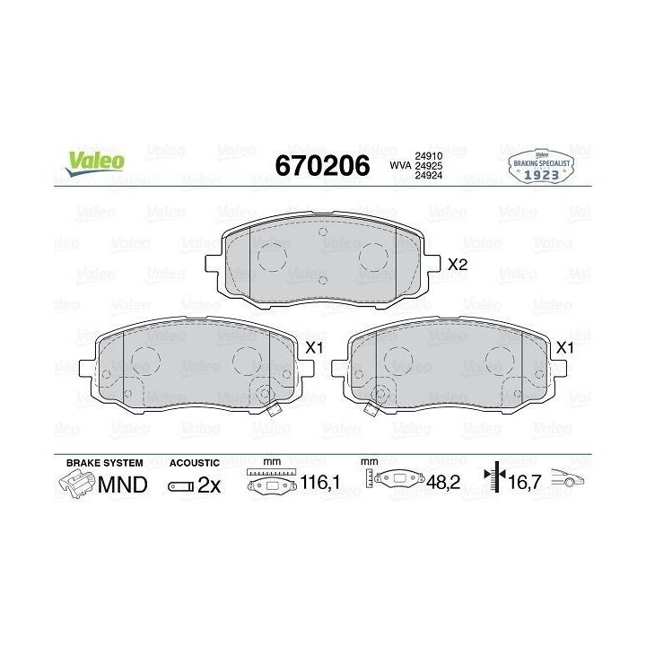 Ön Disk Fren Balatası Hyundai i20, i10 ve Picanto İçin (2004-2015) - VALEO 670206