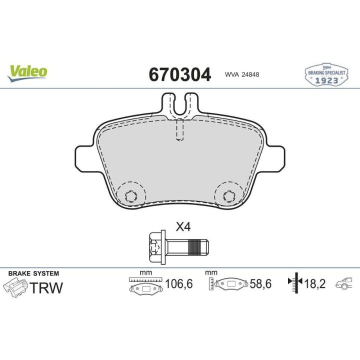 Arka Fren Balatası Mercedes W117 W156 W176 W222 W246 Serisi İçin - VALEO 670304