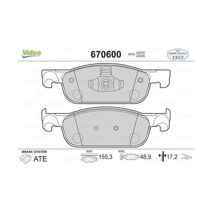 Ön Disk Balatası Renault Megane III Scenic III Fluence Dacia Duster Lodgy Sandero İçin (2012-) - VALEO 670600