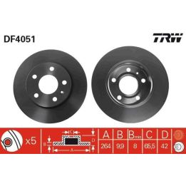 TRW Takım - Fren Diski Arka 264mm Opel Astra G Astra H Meriva B 03+zafira 1.8i 00+ (5 Bijon)