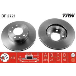 Ön Havalı Fren Diski Takımı Peugeot Boxer Citroen Jumper Fiat Ducato 280mm - TRW DF2721