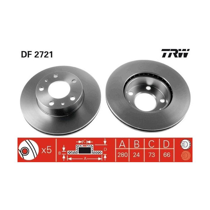 Ön Havalı Fren Diski Takımı Peugeot Boxer Citroen Jumper Fiat Ducato 280mm - TRW DF2721