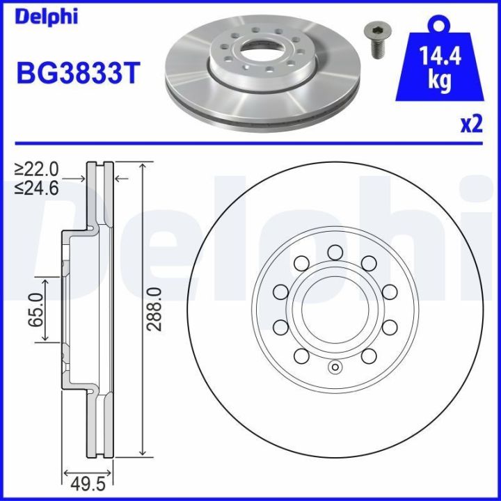 Ön Fren Diski (287 MM) Caddy III IV Golf V VI VII Jetta (2000-) - DELPHİ BG3833T