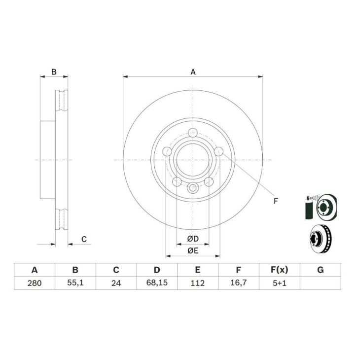 Fren Diski 280mm Seat Skoda Ve Volkswagen Modelleri İçin - BOSCH 0986479B50