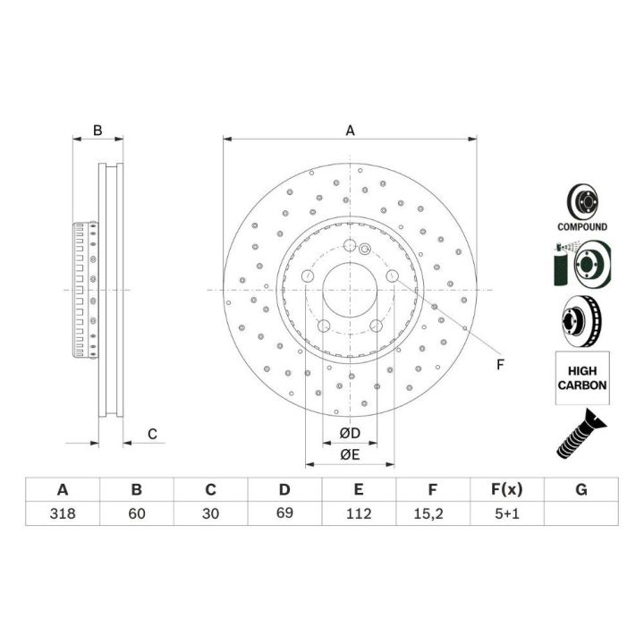 Ön Fren Diski Mercedes C-Class W205 S205 C205 A205 AMG Spor Tip İçin (2014-) - BOSCH 0986479H37