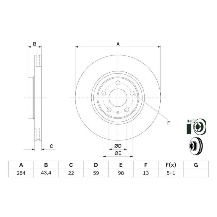Ön Havalı Fren Diski 284mm Fiat Egea Doblo Fiorino Alfa Romeo 147 156 İçin (2000-) - Bosch 0986478521