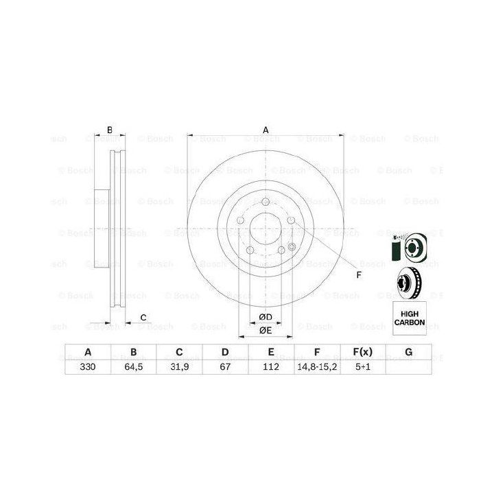 Ön Fren Diski 330mm Hava Kanallı GLK Serisi E Serisi 4Matic İçin (2005-) - BOSCH 0986479332
