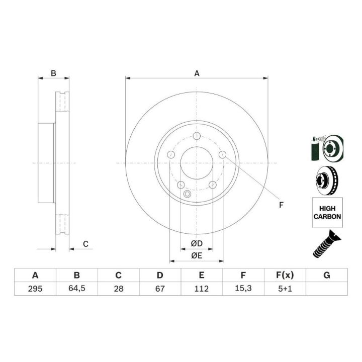 Ön Fren Diski Mercedes C Serisi 295mm Kaplamalı (2008-2014) - BOSCH 0986479407