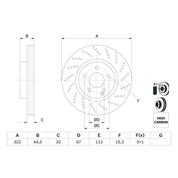 Ön Delikli Havalı Fren Diski Mercedes E Serisi 322mm (2008-) - BOSCH 0986479408