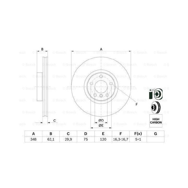 Ön Havalı Fren Diski BMW X5 X6 İçin 348mm Kaplamalı (2007-2013) - BOSCH 0986479436