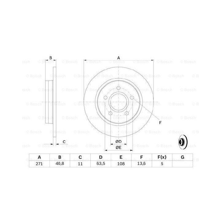 Arka Fren Diski Aynası 271MM Ford Focus III Sedan Turnier 1.5 1.6 2.0 (2010-) - BOSCH 0986479763