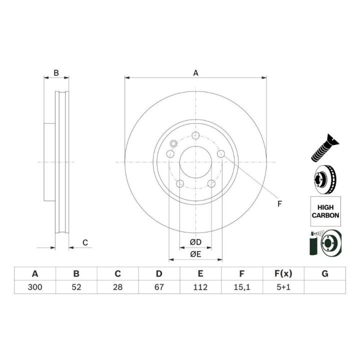 Ön Fren Diski Mercedes 109CDI 111CDI Modeller İçin (2014-) - BOSCH 0986479D57