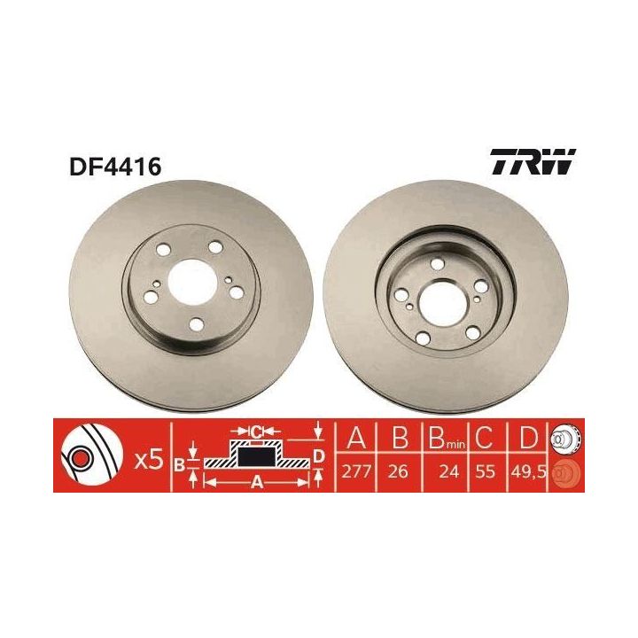 TRW DF4416 Fren Disk Ön Toyota Avensis (T25), Avensis Combi (T25), Avensis Saloon (T25) 2006-2014