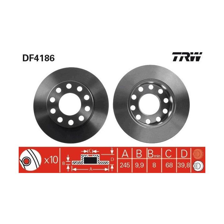 TRW Fren Disk Arka I Audi A4 (8e2, B6), A4 (8ec,B7), A4 Avant (8e5, B6), A4 Avant (8ed,B7), A4 Convertible (8h7,B6,8he,b7) 04-10