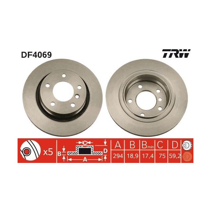 TRW DF4069 Fren Disk Arka Bmw 3 (e46), 3 Compact (e46), 3 Convertible (e46), 3 Coupe (e46), 3 Touring (e46) 2001-2002