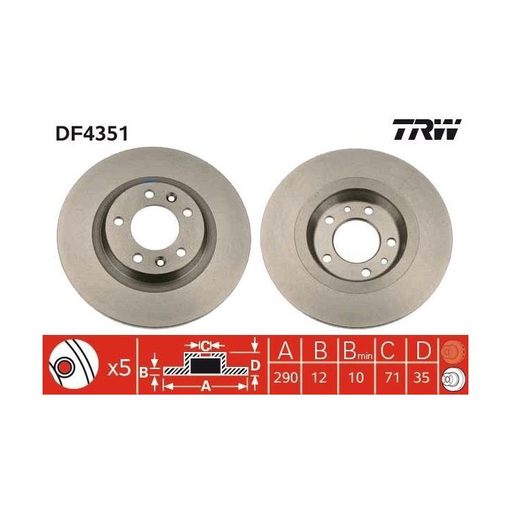 TRW Fren Disk Arka I Citroen: C5 III (rd), C5 III Break (rw) - Peugeot: 407 (6d), 407 Sw (6e), 508 I (8d), 508 Sw I (8e) (07-16)