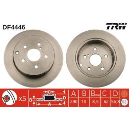 TRW DF4446 Fren Disk Arka I Toyota: Corolla Verso (Zer, Zze12, R1), Corolla Verso (E12) 2007-2013
