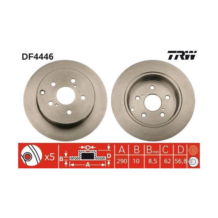 TRW DF4446 Fren Disk Arka I Toyota: Corolla Verso (Zer, Zze12, R1), Corolla Verso (E12) 2007-2013