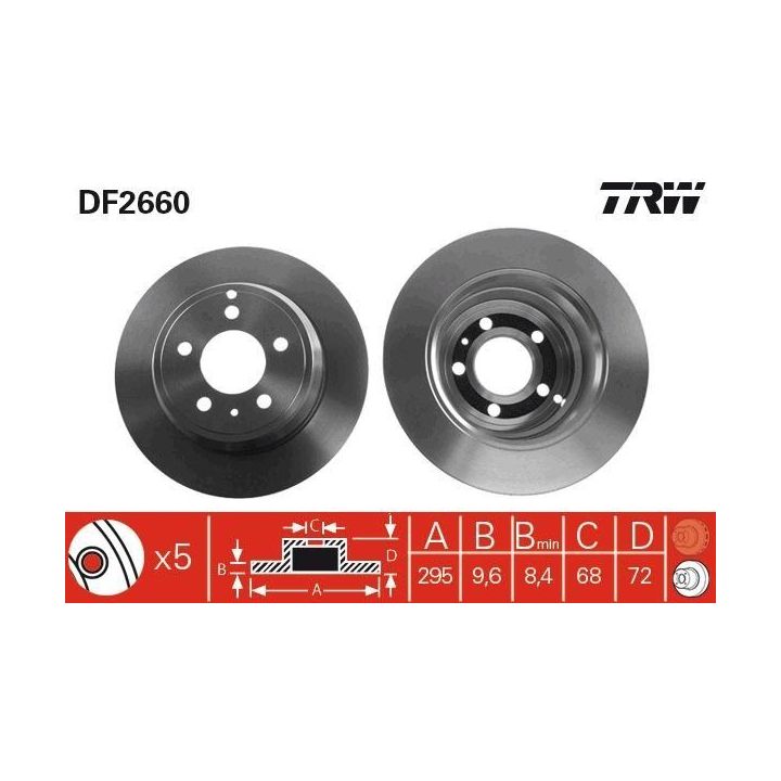 TRW Fren Disk Arka I Volvo: 850 (854), 850 Estate (855), C70 I Convertible (873), C70 I Coupe (872), S70 (874), V70 I (875, 876)