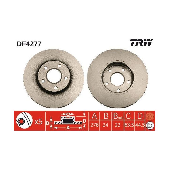 TRW Fren Disk Ön I Ford Tourneo Connect, Transit Connect (P65, P70, P80) (2003-2017) - DF4277