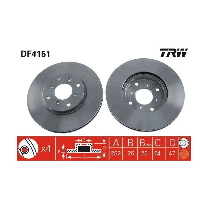 TRW DF4151 Fren Disk Ön I Honda: Accord VI (ck, Cg, Ch, Cf8), Accord VI Aerodeck (cf), Accord VI Hatchback (ch, Cl) 2003-2005