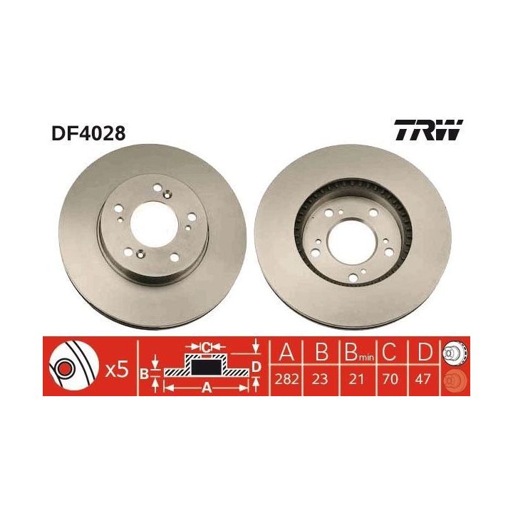 Fren Disk Ön Honda CR-V (RD), HR-V(GH), Integra Coupe (DC2, DC4), Legend 3 KA, Odyssey RL1, RA6, RA, Prelud 2001-2004 TRW DF4028