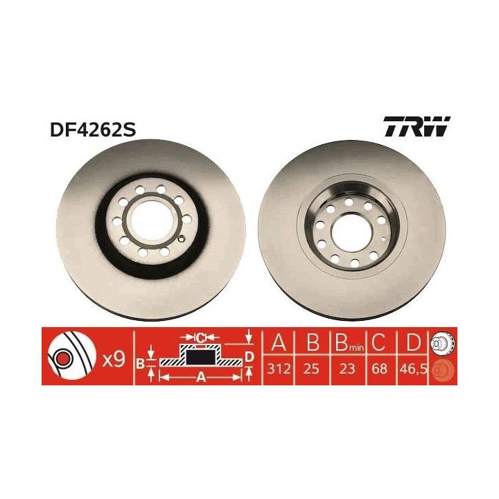 TRW Fren Diski Ön Havalı 312mm Passat 96-05 Superb 01-08 A4 00-09 A6 97-05