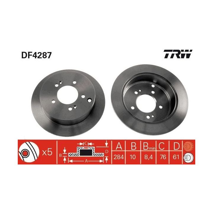 TRW Takım - Fren Disk Arka I Kia Santafe 01+ Tucson 04+ Sportage 04+ Trajet 00-284mm