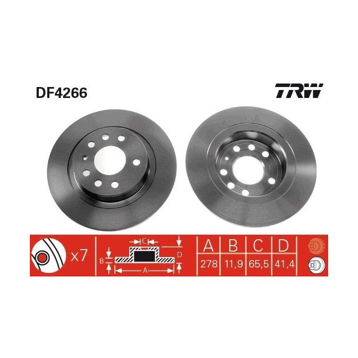 TRW Takım - Fren Diski Arka 278mm 5 Bijon Vectra C (2002 - +) - DF4266